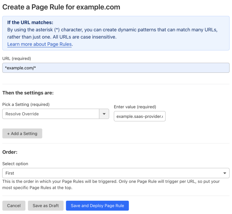 Example Page Rule with ‘Resolve Override’ setting